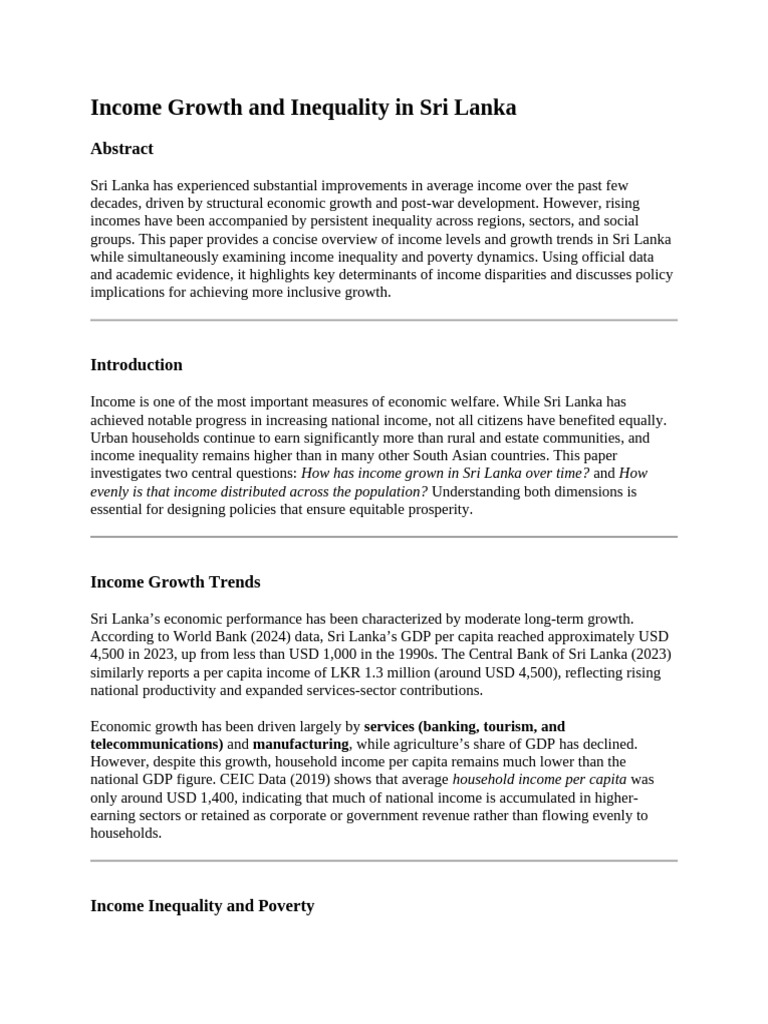 Income Growth and Inequality in Sri Lanka | PDF | Economic Inequality ...