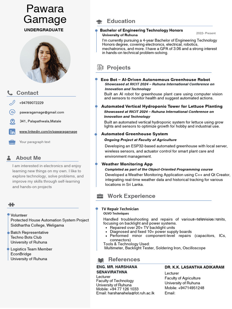 Electronics Engineering Student Profile | PDF | Automation | Computing