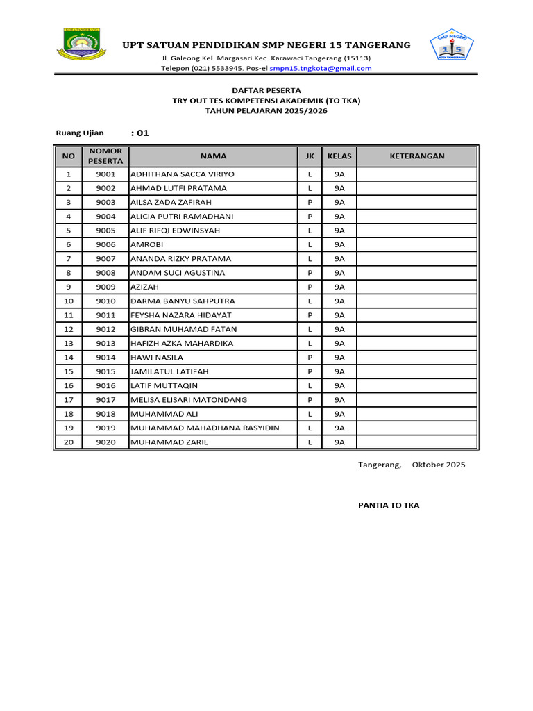 Daftar Peserta Try Out TKA 2025/2026 | PDF