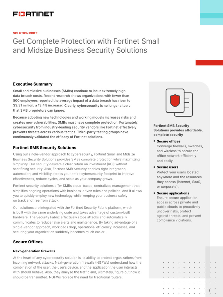 Fortinet Security Solutions for SMBs | PDF | Cloud Computing | Security