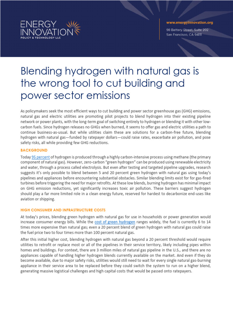 Hydrogen Blending: Risks and Costs Explained | PDF | Natural Gas | Hydrogen