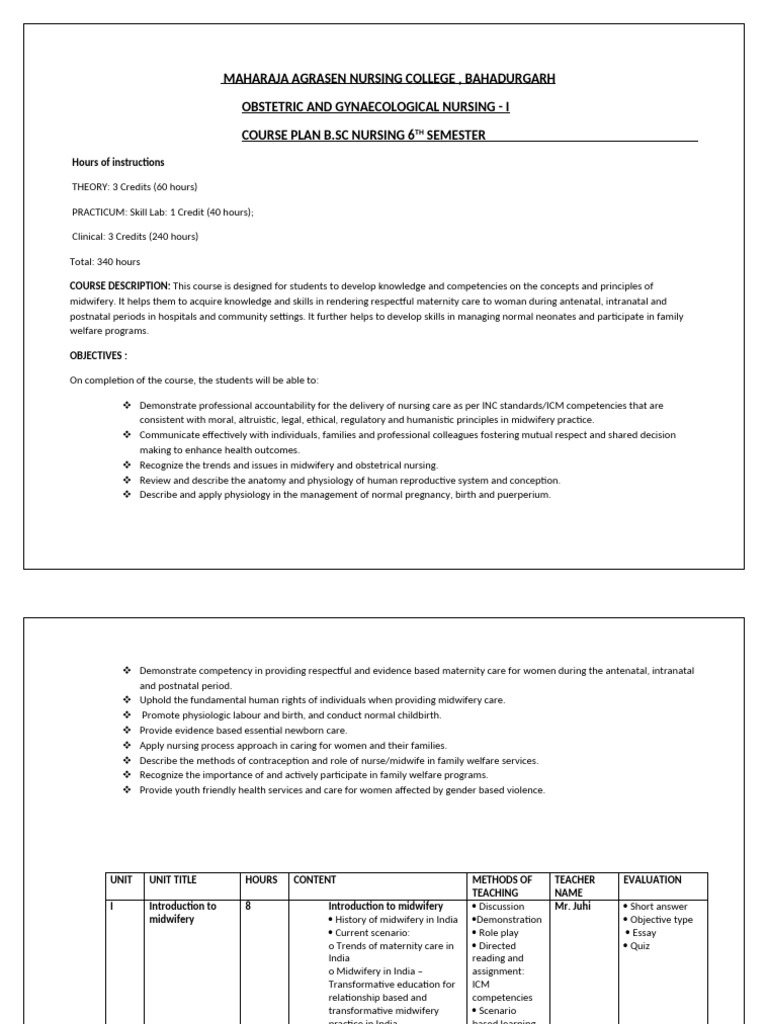 Obstetric Nursing Course Plan Overview | PDF | Childbirth | Postpartum ...