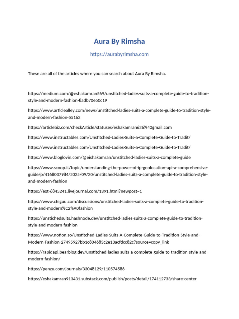 Aura by Rimsha: Unstitched Suit Guide | PDF