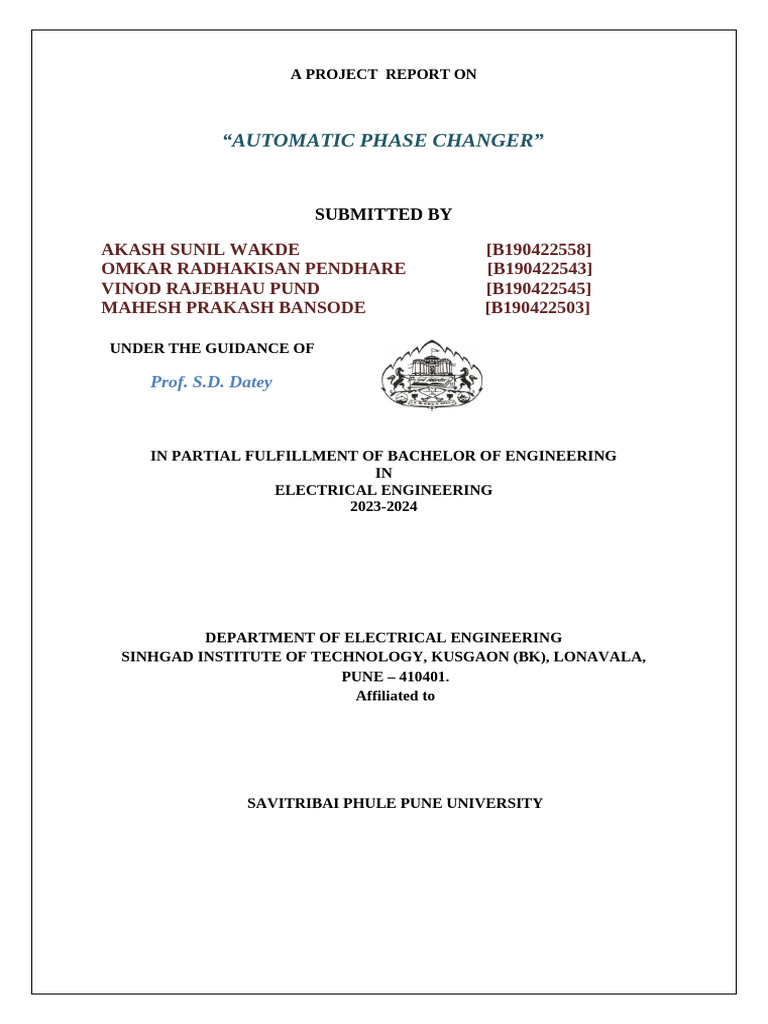 Automatic Phase Changer Project Report | PDF | Electrical Engineering ...