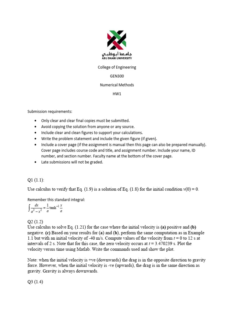 Numerical Methods Homework Guidelines | PDF
