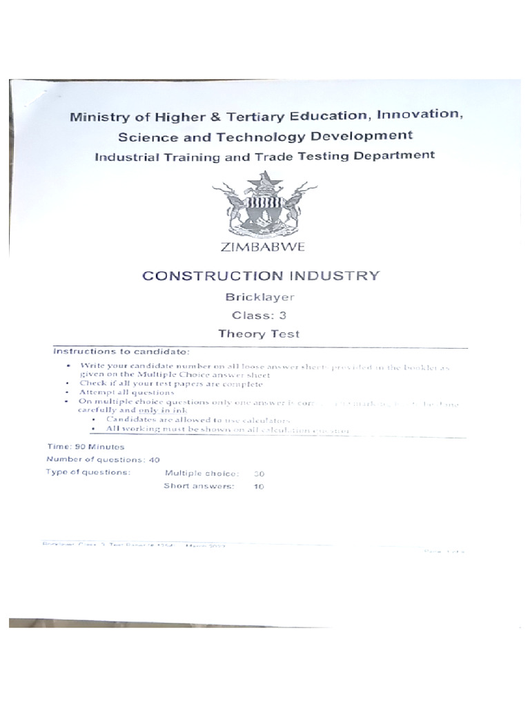 Trade Test Past Exam | PDF