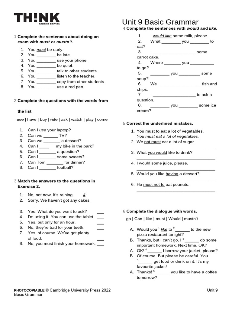Unit 9 Basic Grammar Exercises | PDF