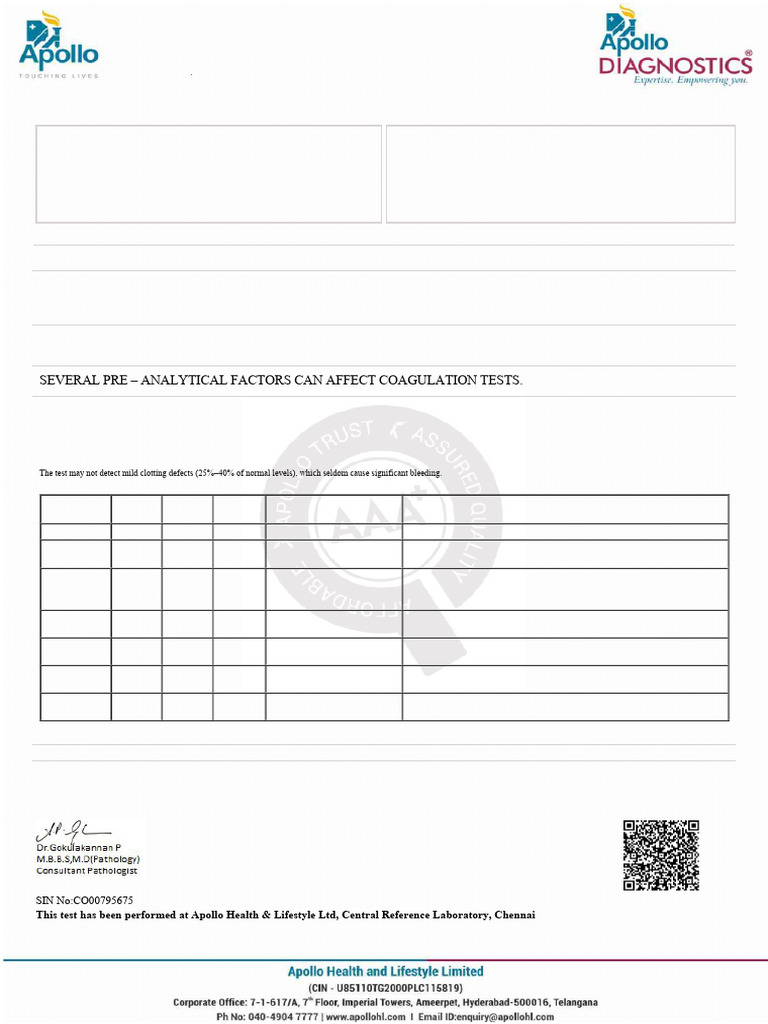 APTT Coagulation Test Results Report | PDF | Coagulation | Clinical ...