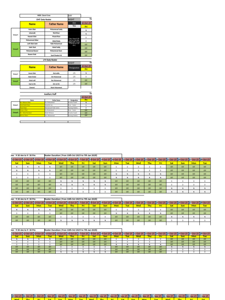 EMT and LTV Duty Roster 2025-2026 | PDF