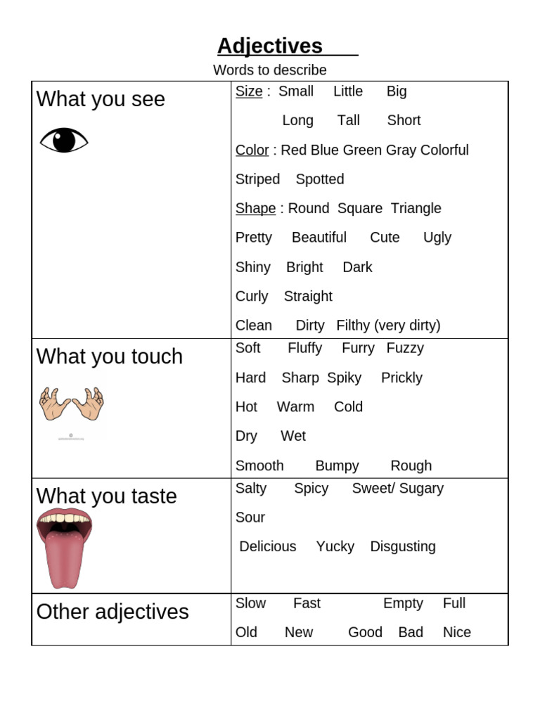 Descriptive Adjectives for Visuals | PDF
