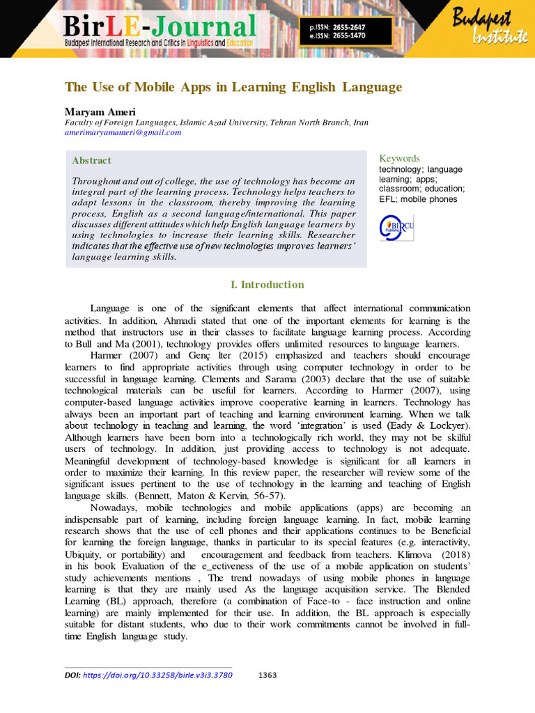 The Use of Mobile Apps in Learning Engli | PDF | Learning | English As ...