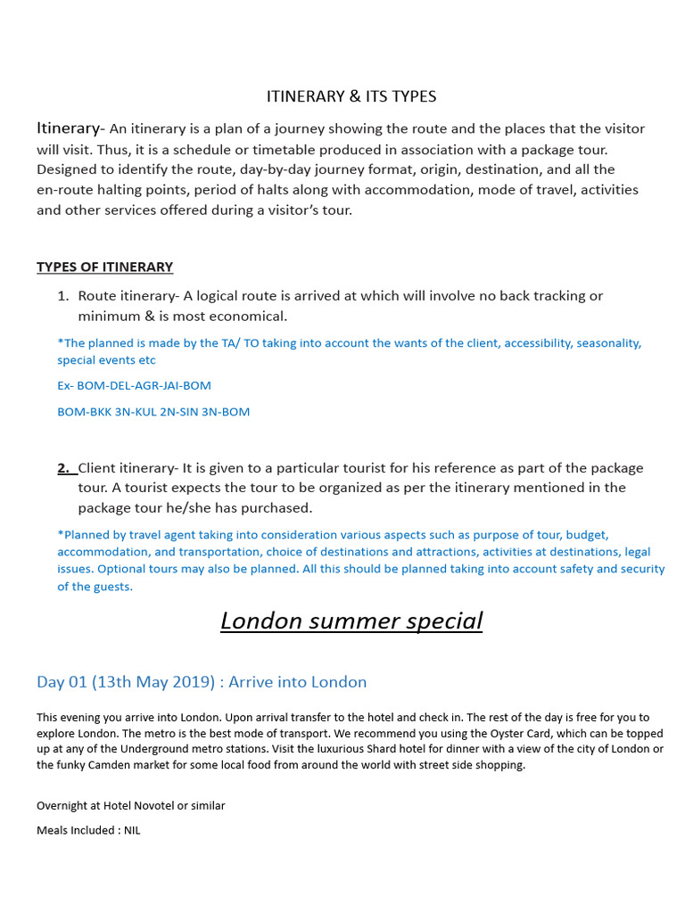Types of Itineraries Explained | PDF | London | Hotel