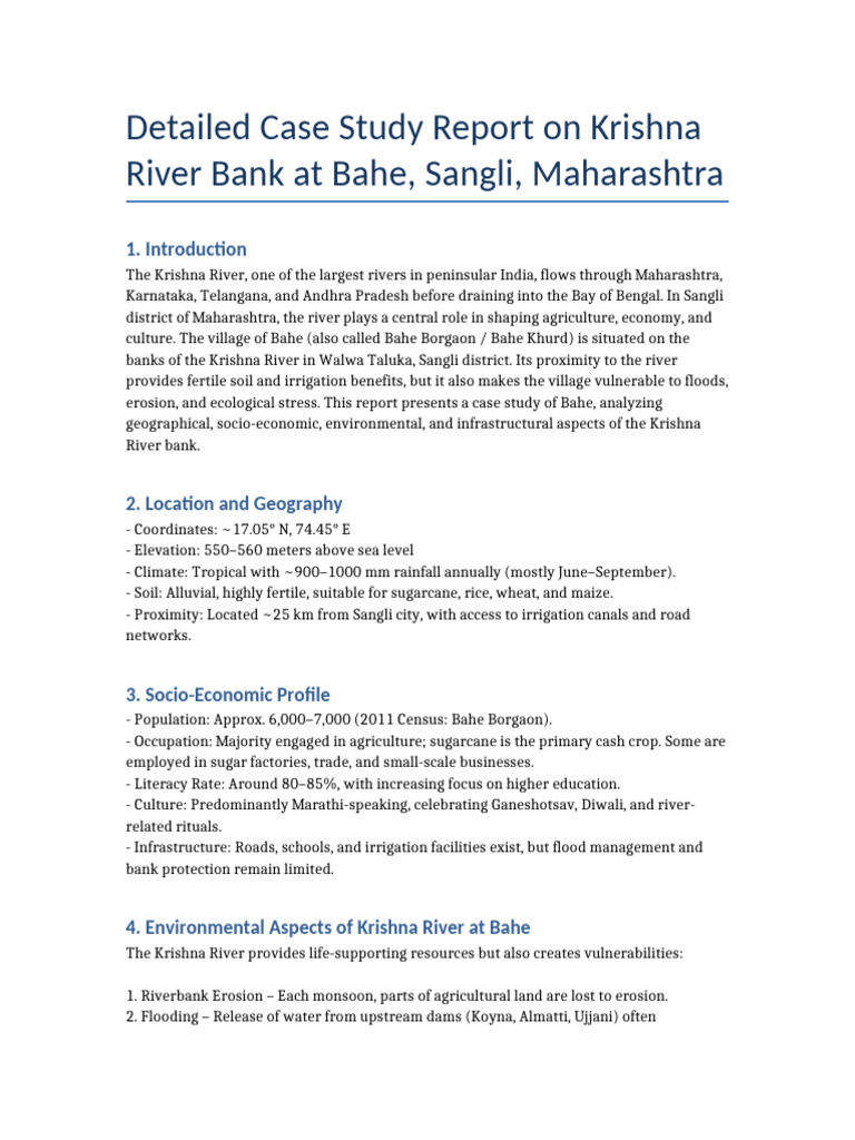 Krishna River Case Study: Bahe, Maharashtra | PDF | Agriculture | Flood