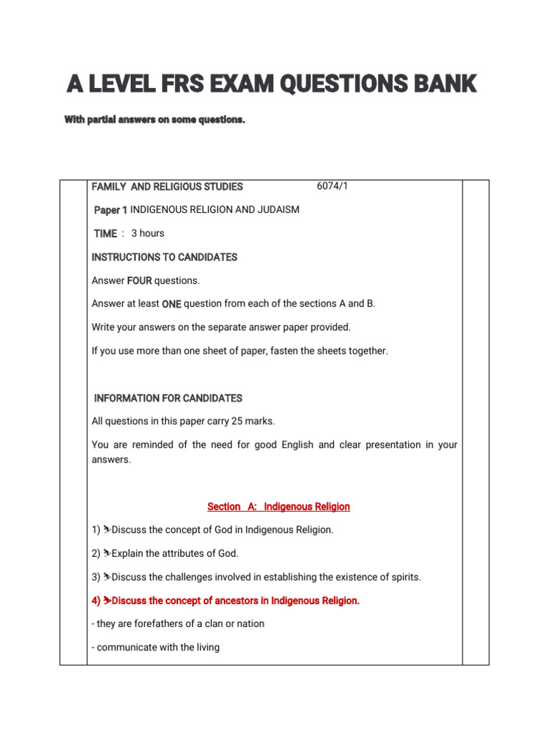 A'Level FRS Question Bank | PDF
