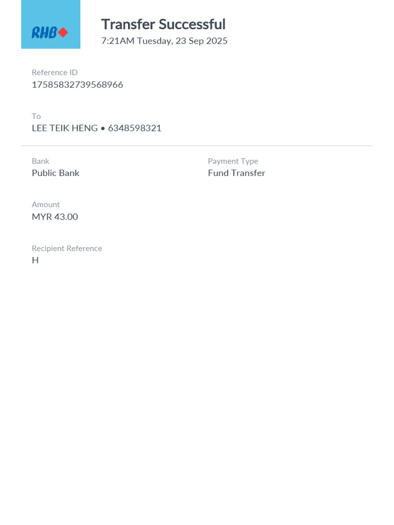 Successful Fund Transfer Receipt | PDF