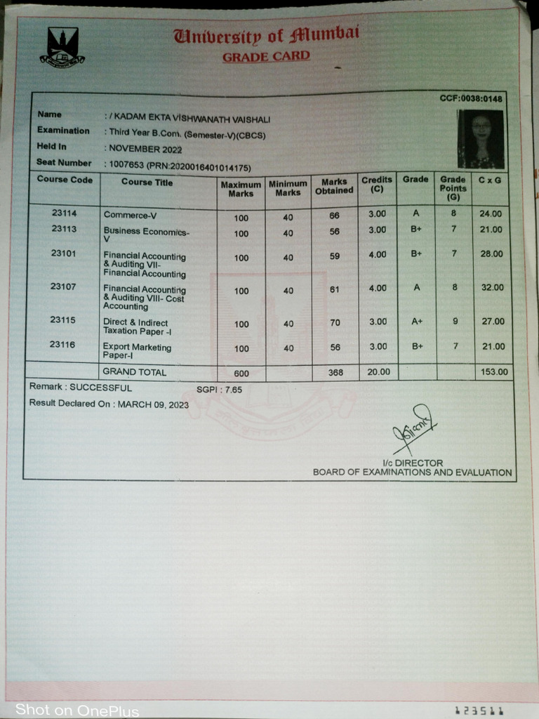 Sem 5 Marksheet | PDF