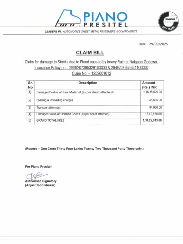 Claim Bill-29.09.25 | PDF