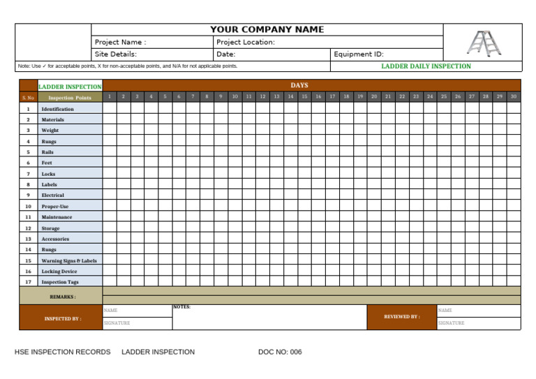 Ladder Daily Inspection Without Graphical Representation | PDF