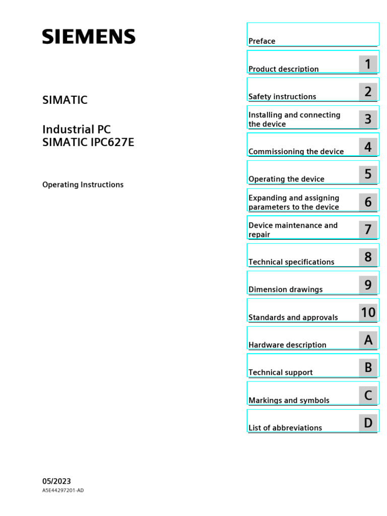 SIMATIC IPC627E Operating Instructions | PDF | Usb | Solid State Drive