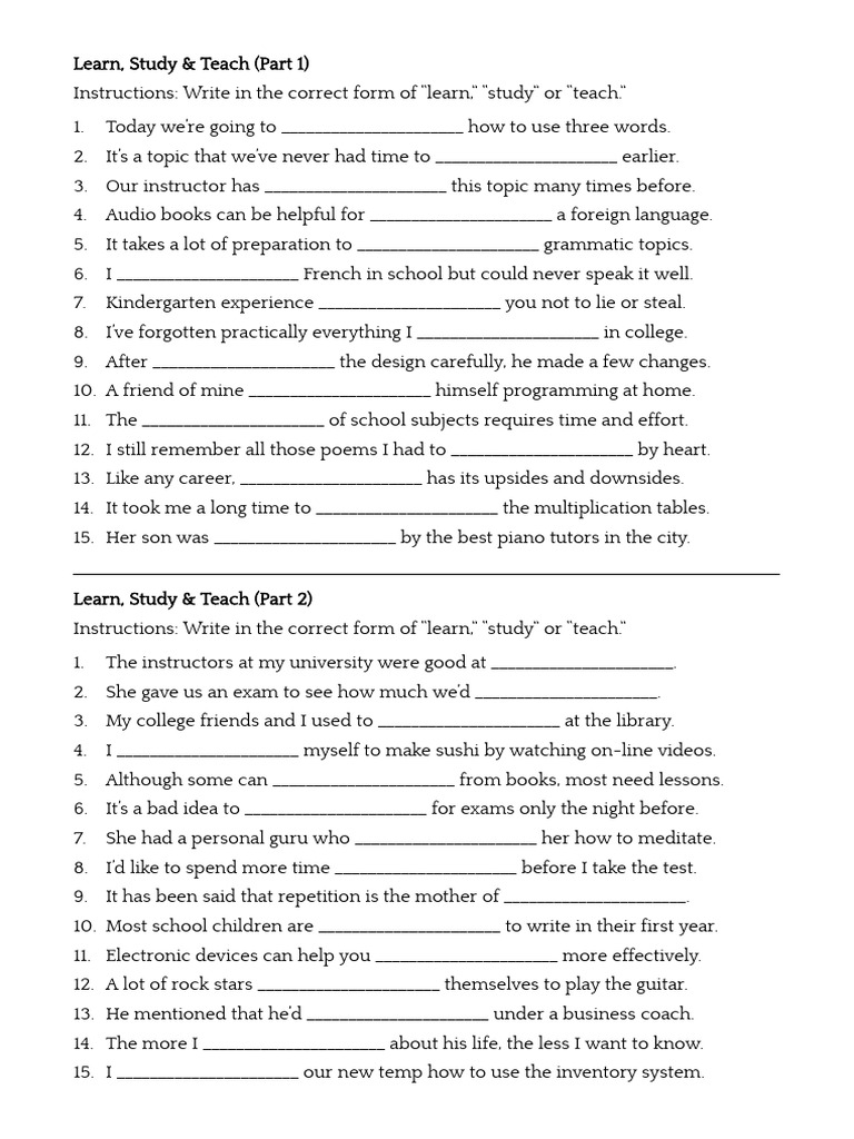 Verbs Learn Study & Teach 1 & 2 | PDF