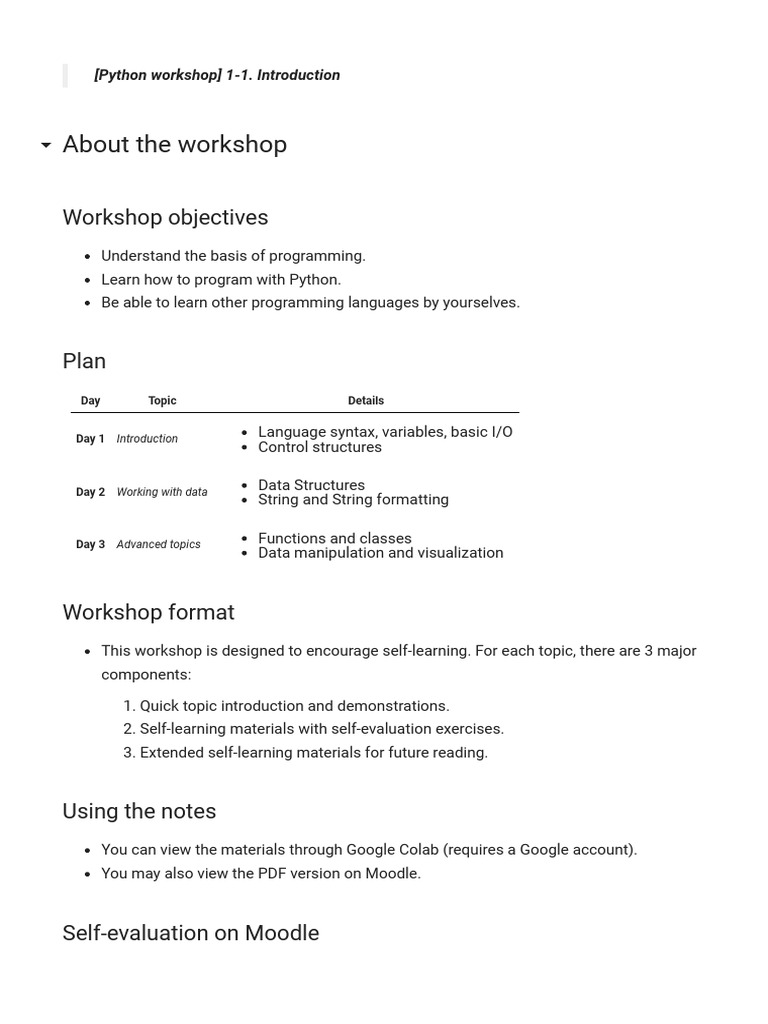 Python Programming Workshop Overview | PDF | Computer Program | Programming