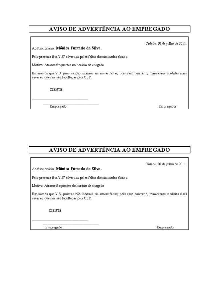 Carta De Aviso Por Faltas Reiteradas  New Sample q
