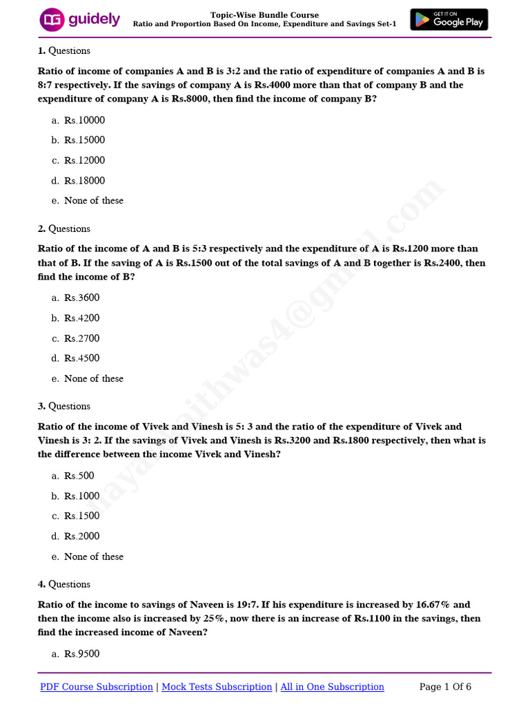 Ratio and Proportion Course Questions | PDF | Chess | Chess Theory