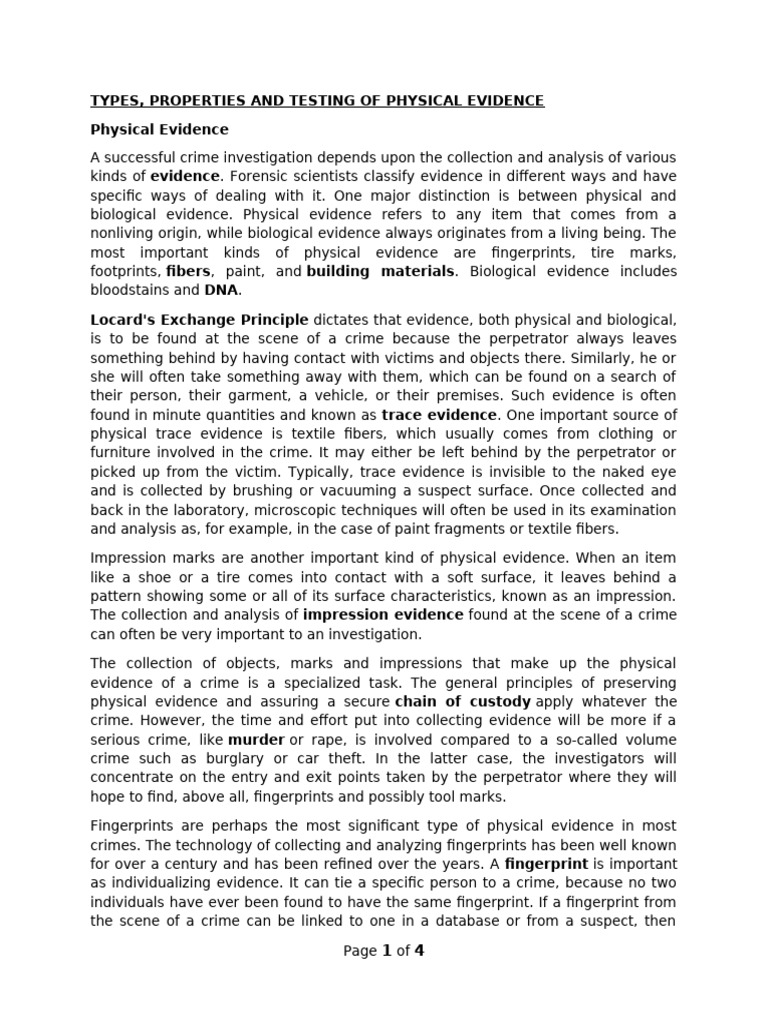 Types of Physical Evidence Explained | PDF | Crime Scene | Fingerprint