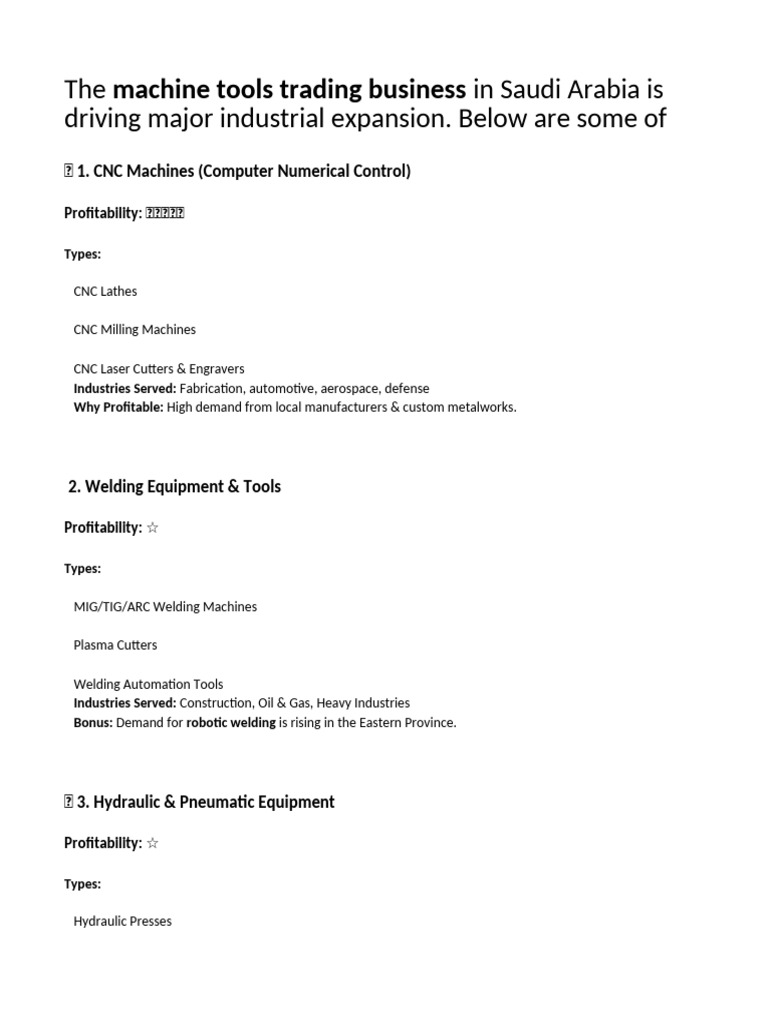 Best Machine Tool Business in Saudi Arabia | PDF