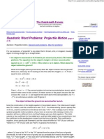 Quadratic Word Problems - Projectile Motion
