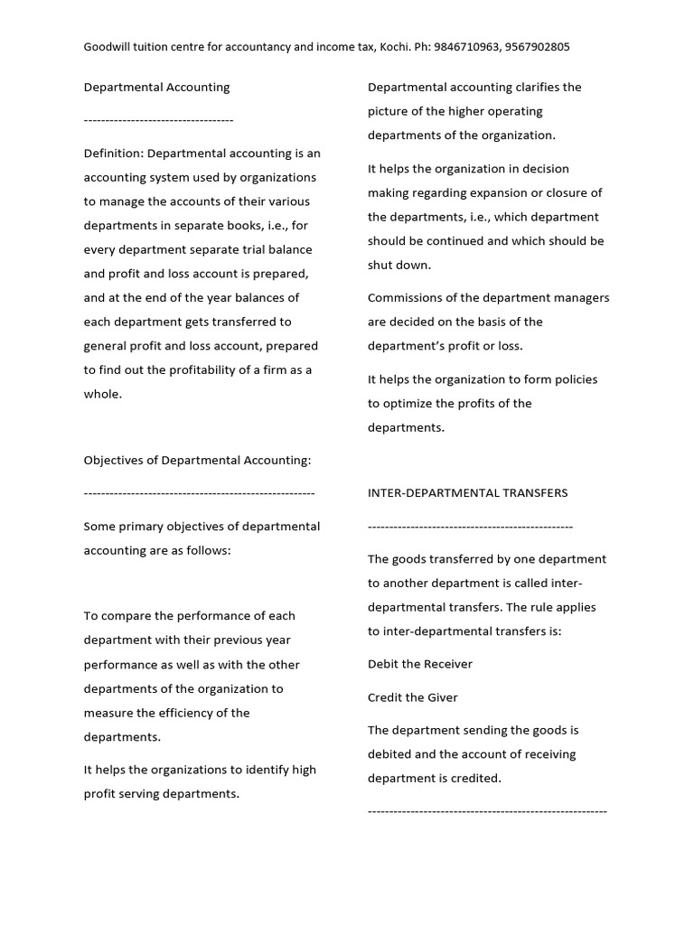 Departmental & Branch Accounting Guide | PDF | Debits And Credits ...