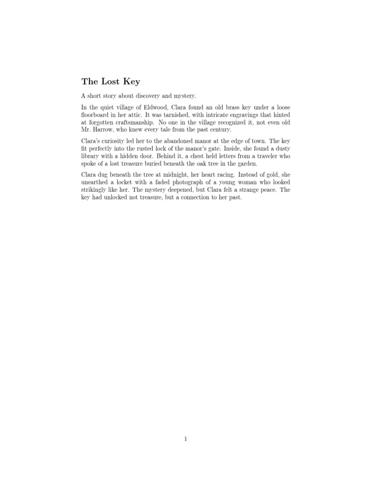 The Lost Key Story | PDF