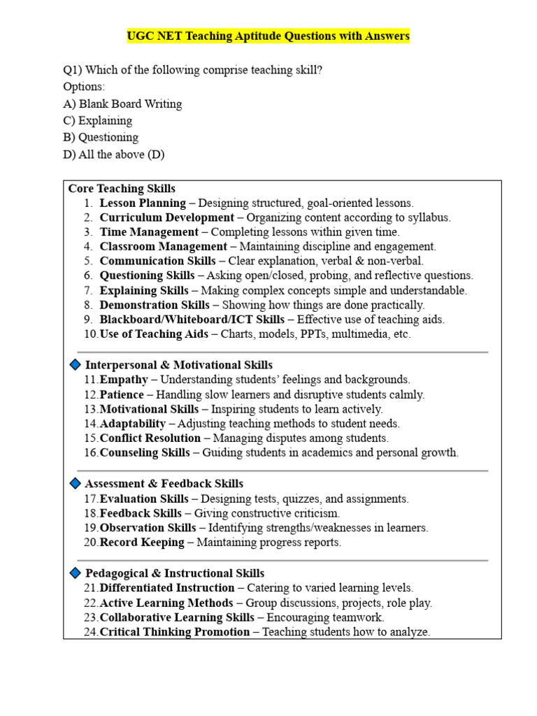 UGC NET Teaching Aptitude Questions With Answers | PDF