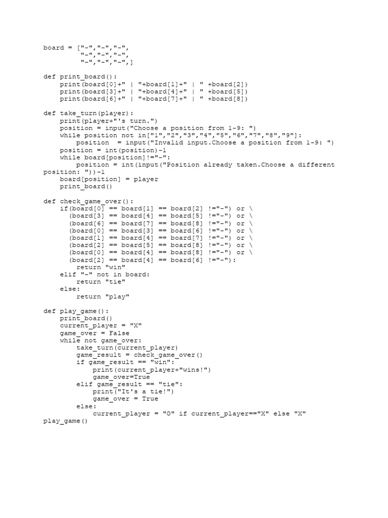 Tic Tac Toe Game Implementation | PDF