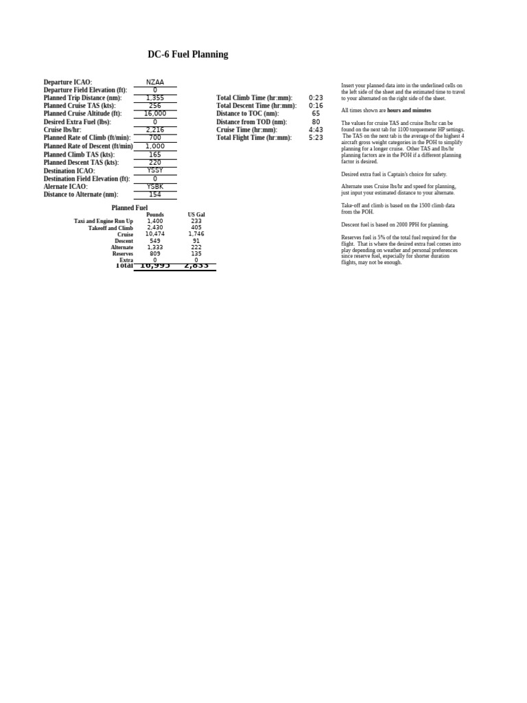 DC-6 Flight Fuel Planning Guide | PDF | Aircraft | Aviation