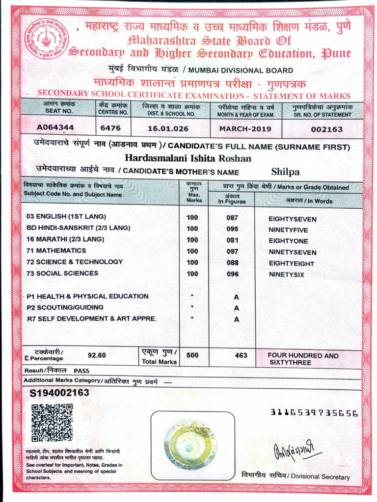 SSC Exam Marks Statement 2019 | PDF