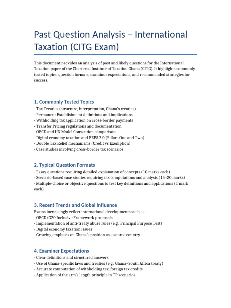 CITG Exam Insights on International Taxation | PDF | Taxes | Tax Treaty