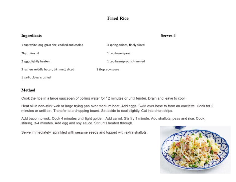 Easy Fried Rice Recipe for 4 | PDF