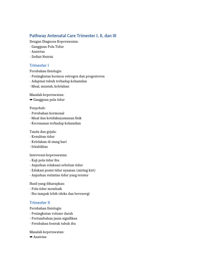 Pathway Antenatal Care Tiga Trimester | PDF