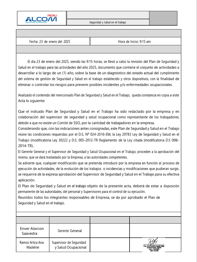 Aprobación del Plan de SST 2025 | PDF | Seguridad y salud ocupacional