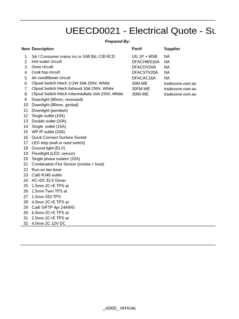 Electrical Supply & Install Quote | PDF | Electrical Components ...