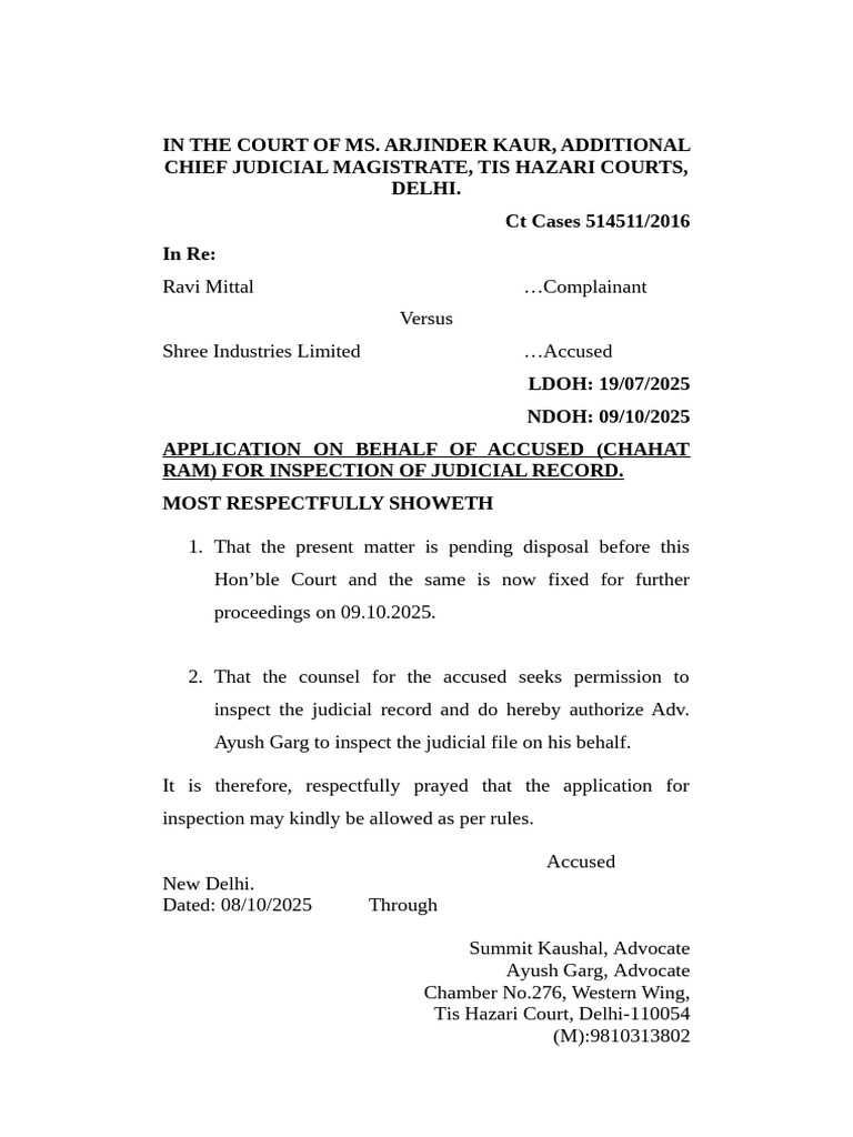 Application For Inspection - Ravi Mittal - Shree Industries | PDF