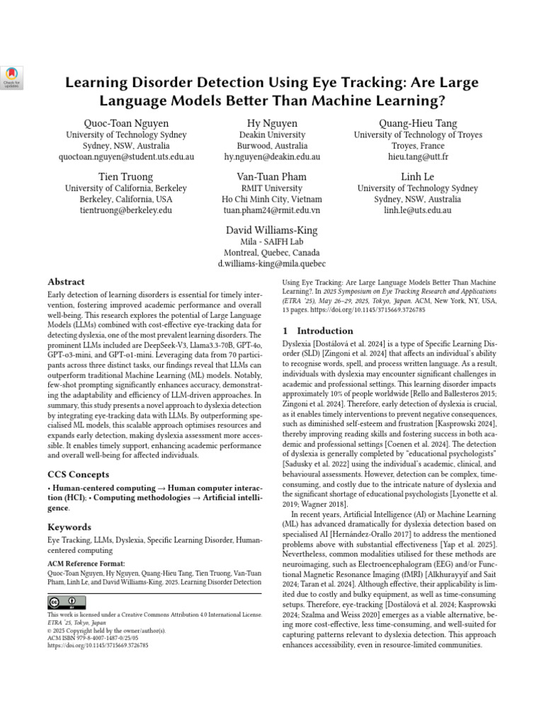 Learning Disorder Detection Using Eye Tracking Are Large Language ...