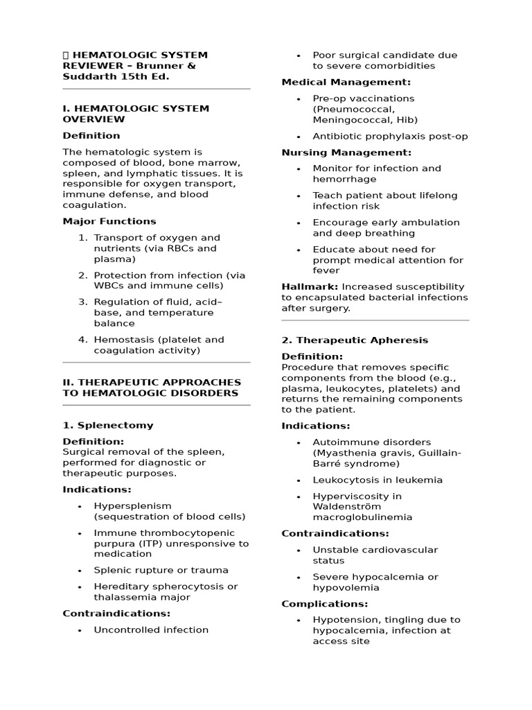 Hematologic System Overview & Disorders | PDF | Anemia | Hematopoietic ...