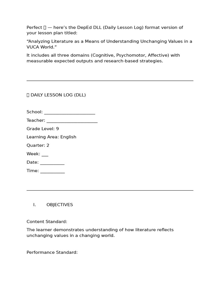 Daily Lesson Log: Analyzing Literature | PDF | Learning | Multimedia