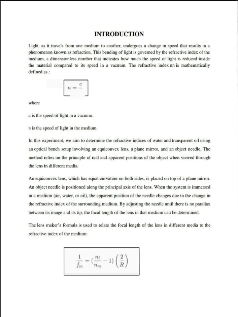 Determine Refractive Indices of Water and Oil | PDF | Refractive Index ...