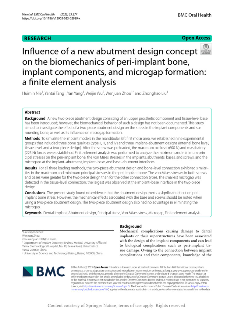 Influence of A New Abutment Design Concept On The | PDF | Dental ...