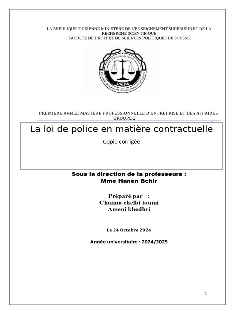 Rôle de la loi de police contractuelle | PDF | Loi | Loi internationale