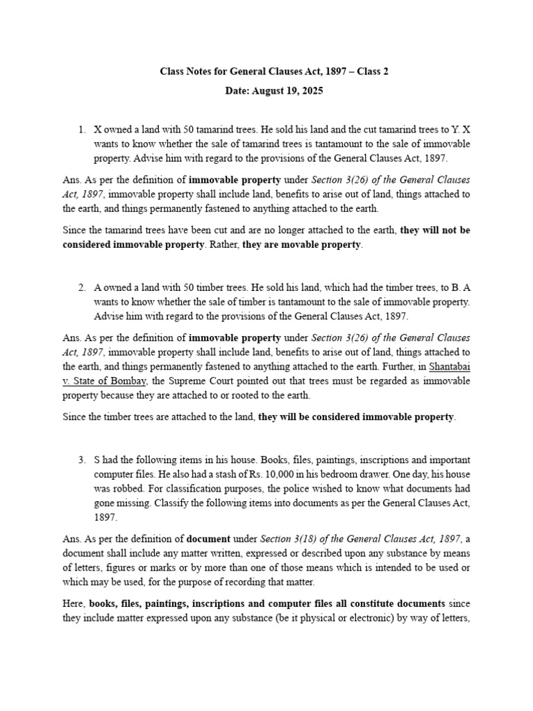 Class 2 - General Clauses Act - Aug 19 | PDF | Property | Common Law
