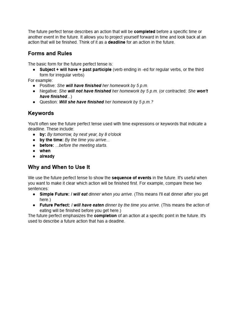 Understanding Future Perfect Tense | PDF